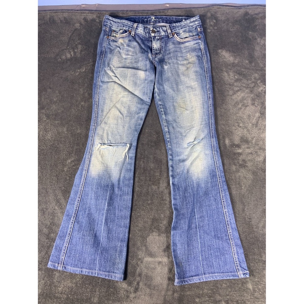 7 For All Mankind A Pocket Flare Jeans Women Blue Distressed U130055U EU 30